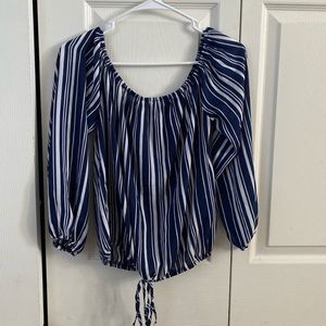 Navy and white striped off the shoulder top